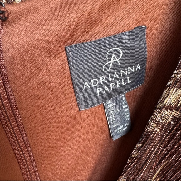 NWT Adrianna Papell V-Neck Palm Leaf Metallic Crinkle Knit Faux Wrap Dress Sz 8 - Picture 9 of 11